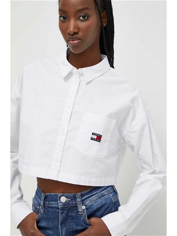 Košile Tommy Jeans bílá barva relaxed s klasickým límcem DW0DW17345