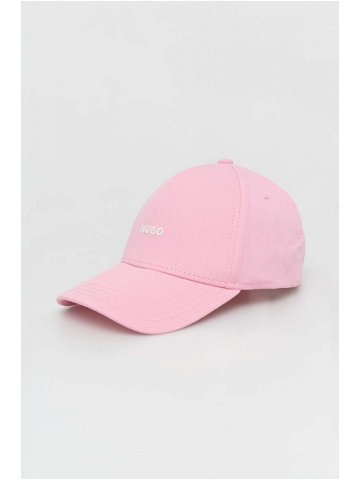 Bavlněná baseballová čepice HUGO růžová barva s potiskem 50508845