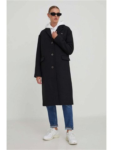 Kabát s příměsí vlny Tommy Jeans černá barva přechodný DW0DW17232