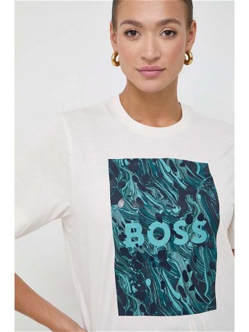 Bavlněné tričko BOSS béžová barva 50517678