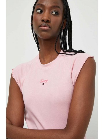 Tričko Tommy Jeans růžová barva DW0DW17369