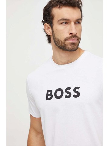 Bavlněné tričko BOSS bílá barva s potiskem