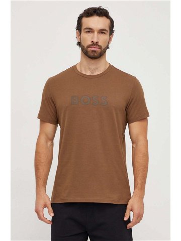 Bavlněné tričko BOSS hnědá barva s potiskem 50503276