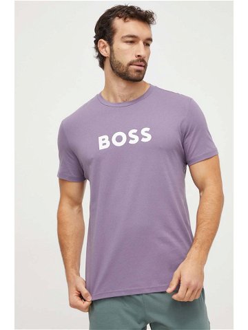 Bavlněné tričko BOSS fialová barva s potiskem 50503276