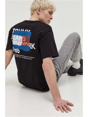 Bavlněné tričko Tommy Jeans černá barva s potiskem DM0DM18271