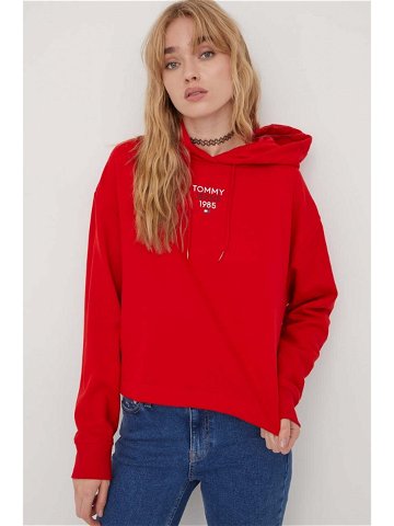 Mikina Tommy Jeans dámská červená barva s kapucí s potiskem DW0DW17322