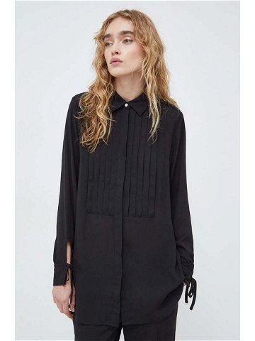 Košile Bruuns Bazaar dámská černá barva regular s klasickým límcem