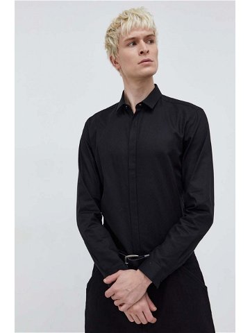 Košile HUGO černá barva slim s klasickým límcem