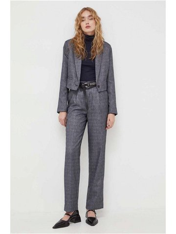 Kalhoty Bruuns Bazaar dámské šedá barva jednoduché high waist