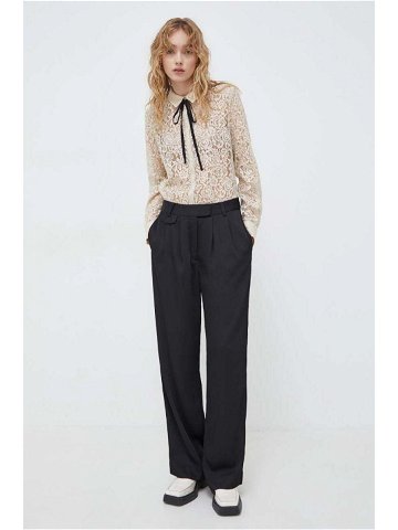 Kalhoty Bruuns Bazaar dámské černá barva jednoduché high waist