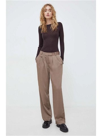 Kalhoty Bruuns Bazaar dámské béžová barva jednoduché high waist