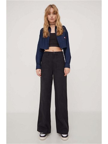 Bavlněné kalhoty Tommy Jeans černá barva široké high waist DW0DW17314