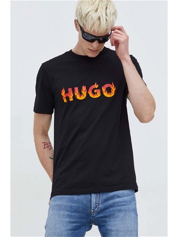 Bavlněné tričko HUGO černá barva s potiskem 50504542