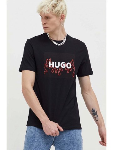 Bavlněné tričko HUGO černá barva s potiskem 50506989