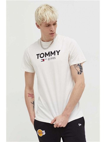 Bavlněné tričko Tommy Jeans béžová barva s potiskem DM0DM18264