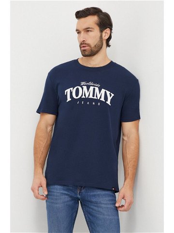 Bavlněné tričko Tommy Jeans tmavomodrá barva s potiskem DM0DM18274