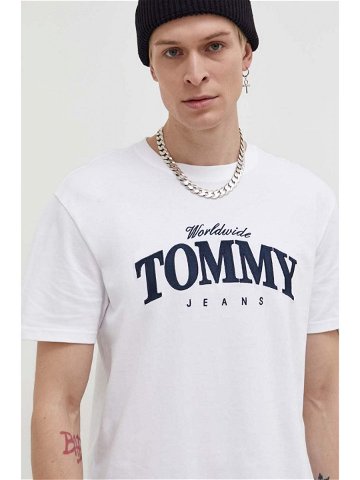 Bavlněné tričko Tommy Jeans bílá barva s potiskem DM0DM18274