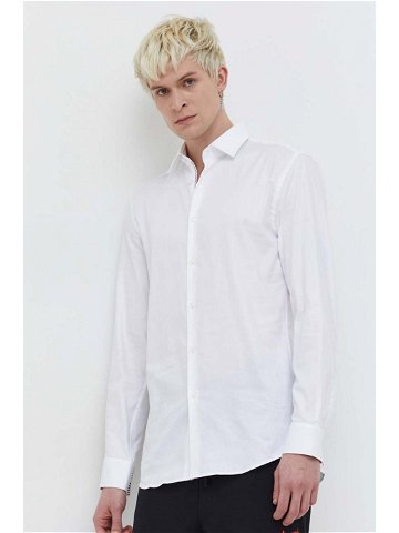 Košile HUGO bílá barva slim s klasickým límcem 50508268