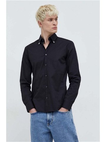 Košile HUGO pánská černá barva regular s klasickým límcem