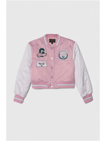 Dětská bomber bunda Guess růžová barva