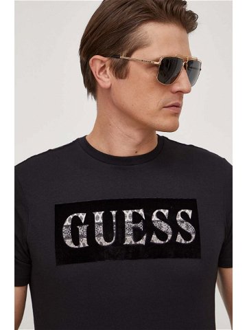 Bavlněné tričko Guess černá barva s potiskem M4RI70 K9RM1