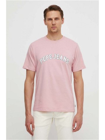 Bavlněné tričko Pepe Jeans růžová barva s potiskem