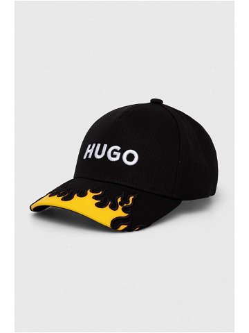 Bavlněná baseballová čepice HUGO černá barva s aplikací 50506202