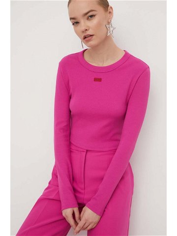 Tričko s dlouhým rukávem HUGO růžová barva 50508617