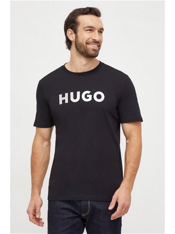 Bavlněné tričko HUGO černá barva s potiskem 50506996