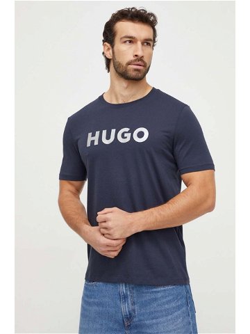 Bavlněné tričko HUGO tmavomodrá barva s potiskem 50506996