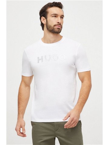 Bavlněné tričko HUGO bílá barva s potiskem 50506996