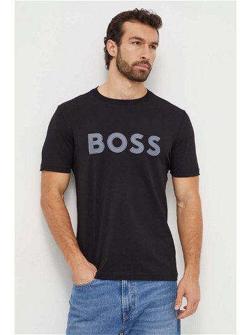 Bavlněné tričko Boss Green černá barva s aplikací 50506344