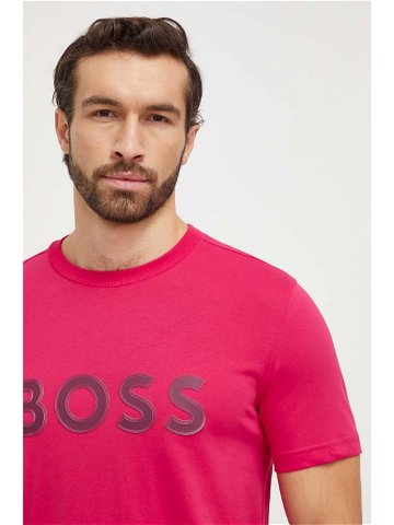 Bavlněné tričko Boss Green růžová barva s aplikací 50506344