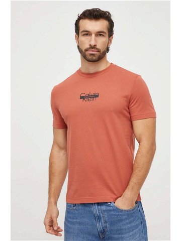 Bavlněné tričko Calvin Klein oranžová barva s potiskem