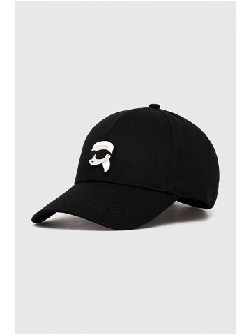 Bavlněná baseballová čepice Karl Lagerfeld černá barva s aplikací