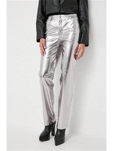 Kalhoty Guess AMBRA dámské stříbrná barva jednoduché high waist W4RB33 WFWP0