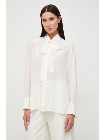 Hedvábná košile BOSS bílá barva regular s vázaným výstřihem 50505934