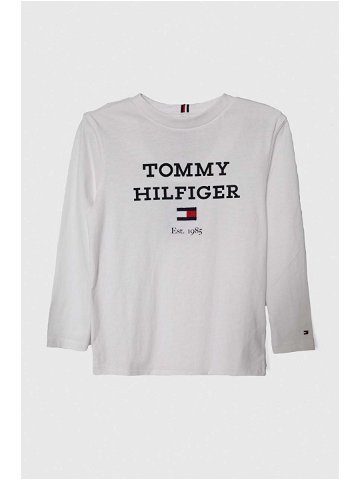 Dětské bavlněné tričko s dlouhým rukávem Tommy Hilfiger bílá barva s potiskem