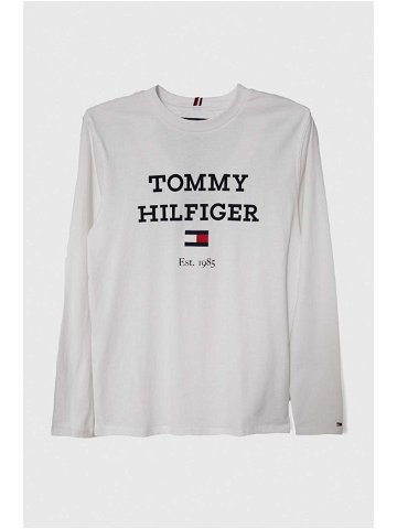Dětské bavlněné tričko s dlouhým rukávem Tommy Hilfiger bílá barva s potiskem