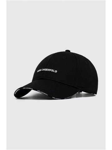 Bavlněná baseballová čepice Karl Lagerfeld černá barva s aplikací