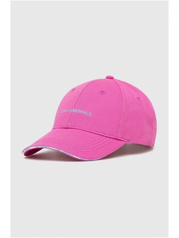 Bavlněná baseballová čepice Karl Lagerfeld růžová barva s aplikací