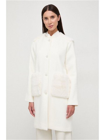 Vlněný kabát Custommade Halli béžová barva přechodný 999527812