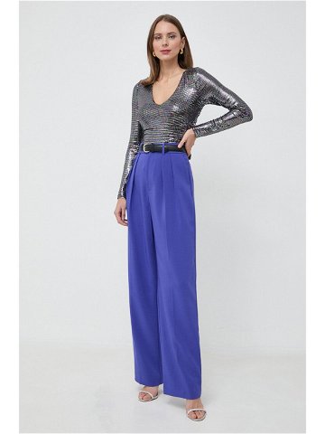 Kalhoty Custommade Penny dámské fialová barva jednoduché high waist 999425550