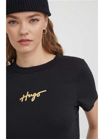 Bavlněné tričko HUGO černá barva 50508289