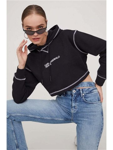 Mikina Karl Lagerfeld Jeans dámská černá barva s kapucí s aplikací