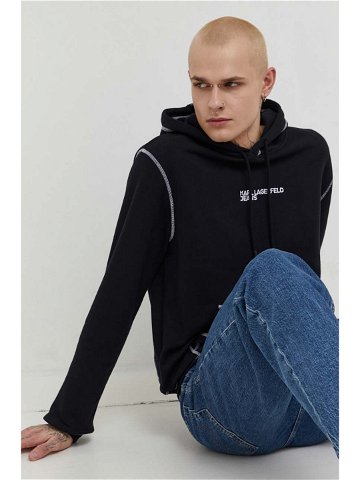 Mikina Karl Lagerfeld Jeans pánská černá barva s kapucí s aplikací