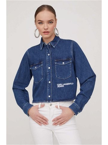 Džínová košile Karl Lagerfeld Jeans dámská tmavomodrá barva regular s klasickým límcem