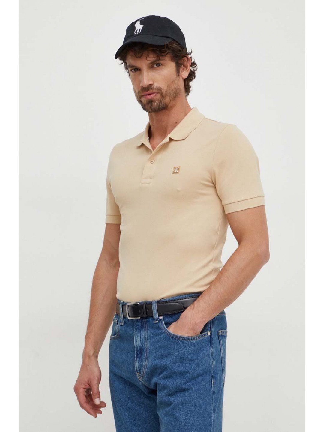 Polo tričko Calvin Klein Jeans béžová barva J30J325269