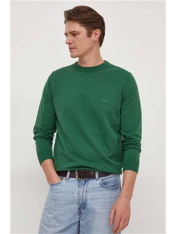 Bavlněný svetr BOSS zelená barva lehký