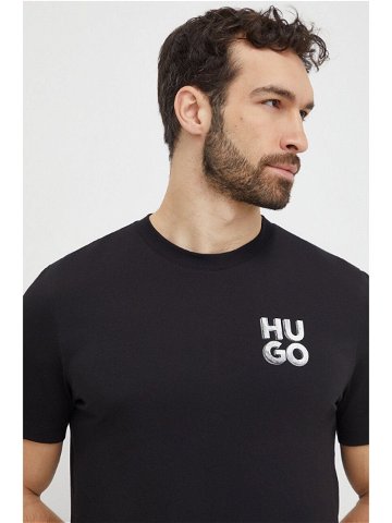 Bavlněné tričko HUGO černá barva s potiskem 50508944